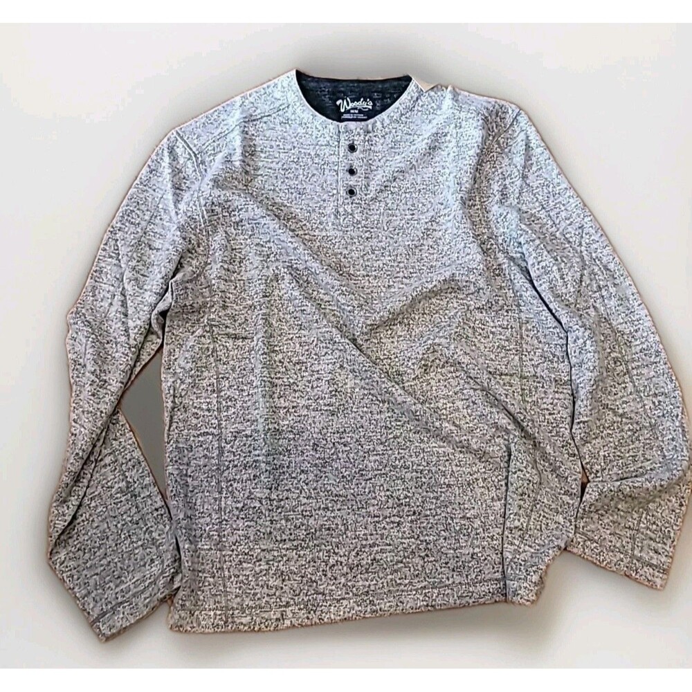 Woody's Retro Lounge Med Shirt Mens Grey Pull Over Super Soft 3 Buttons